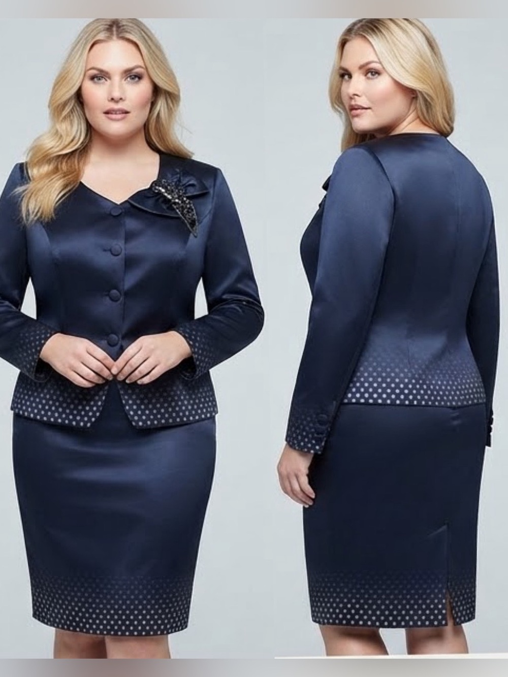 SALE🔥NWT WOMEN SATIN SKIRT‎ SUIT LONG SLEEVES LINED BLAZER/KNEE-LENGTH SKIRT